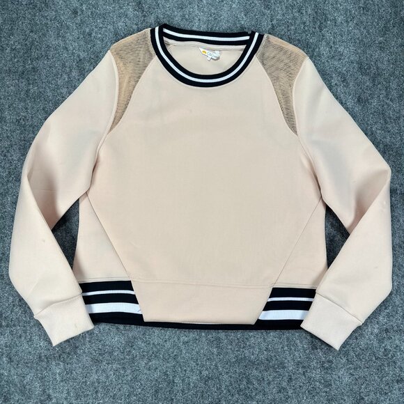 C&C California Womens Pink Mesh Sweatshirt Large Black White Trim Fall Pullover - Picture 1 of 13